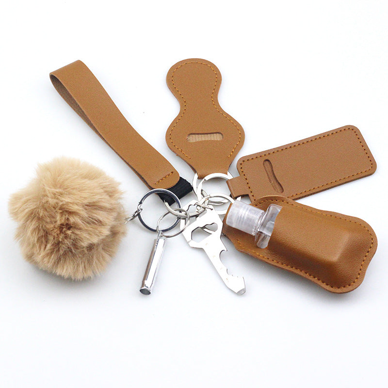 Wholesale Diving Fabric Hair Ball Outdoor Whistle 7pcs Keychain Set